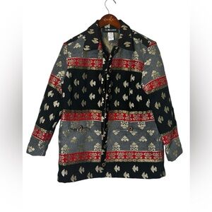 Sag Harbor Women's Brocade Tapestry Jacket Size 8 Fleur de Lis Pattern Vintage